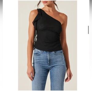 ASTR the Label One-Shoulder Mesh Top